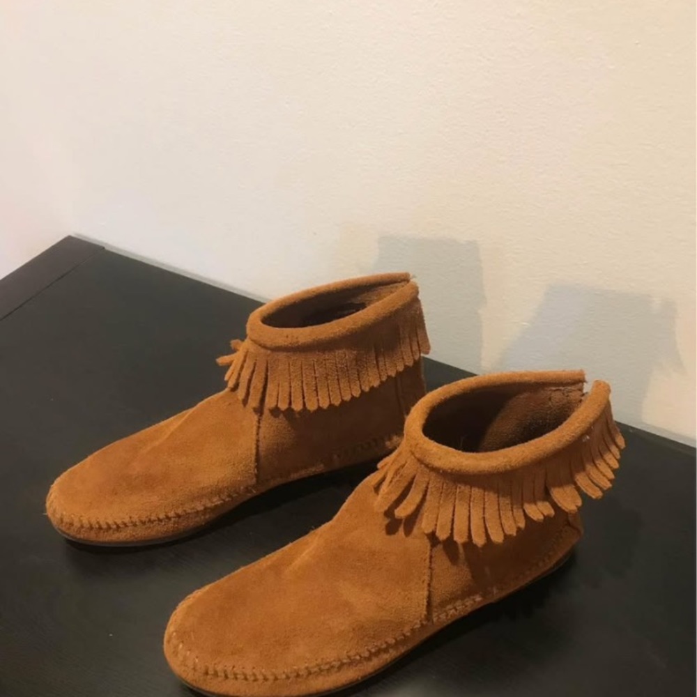 Brown Suede Fringe Ankle Boots